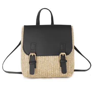 Vintage Straw Backpack Women's Fashion Shoulder Bag Versatile Straw Woven  PU Leather Elegant Luxury Designer Small Backpack 2023