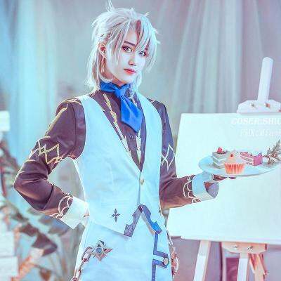 2022 In Stock Genshin Impact Albedo Low Price Cosplay Costume Cos Wigs Gentleman Waiter Uniform Suit Full Set Role Play Clothing