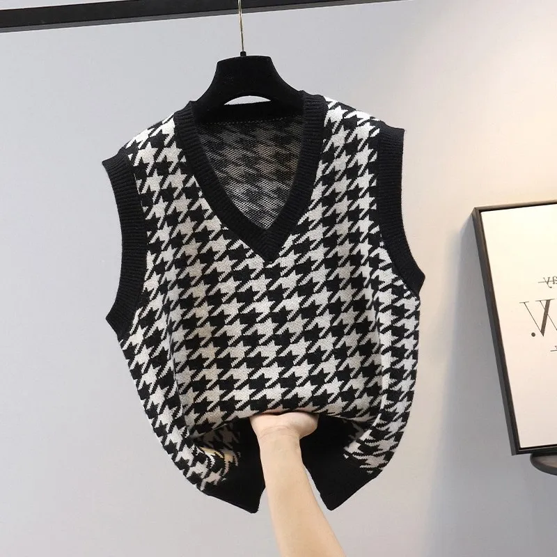 Black Knitted Vest Women's Spring and Autumn Clothing European Goods  Houndstooth Bandage Dress Vest Top Pullover Sweater Vest | Lazada PH