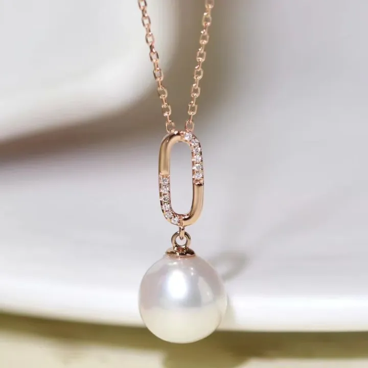 C & M - 18k Rose Gold Freshwater Pearl Necklace With Diamonds (CODE ...