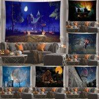 Halloween Witch Tapestry Wall Hanging Halloween Pumpkin Black Cat Decor Tapestry Wall Hanging Party Home Decoration Background