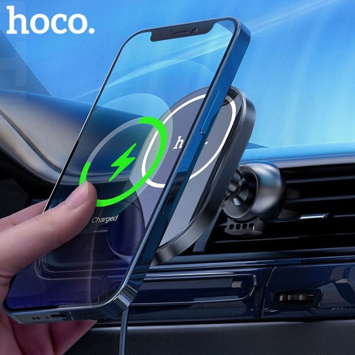 hoco-ที่ยึดในรถยนต์ไร้สายแม่เหล็กใหม่สำหรับ12-pro-max-12-mini-15w-ระบบชาร์จแม่เหล็กแบบเร็วที่วางโทรศัพท์ในรถระบายอากาศ