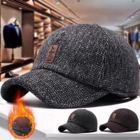 ☜▧♝ Retro Baseball Cap Woolen Knitted Winter Ear Cover Baseball Cap for Men Thicken Warm Hats with Earflaps Sport Golf Hats Snapback