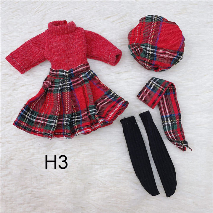 16-bjd-doll-clothes-30cm-toys-accessories-student-wear-plaid-skirt-fashion-dress-up-with-hat-clothes-for-girl-princess-dress