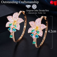 CWWZircons Colorful Cubic Zircon Gold Color Big Tassel Flower Charm Round Hoop Earrings for Women Luxury Designer Jewelry CZ718