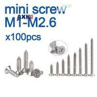 100pcs/lot  M1 M1.2 M1.4 M1.7 M2 M2.6  Mini 304 stainless steel Cross Phillips Flat Countersunk Head Self-tapping Wood Screw Screw Nut Drivers