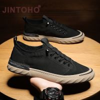 Jintoho รองเท้าผ้าใบ รองเท้าโลฟเฟอร์ ยาง กันลื่น สีดํา แฟชั่นสําหรับผู้ชาย V725