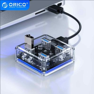 ORICO Transparent USB HUB 4 Ports USB3.0 Adapter Splitter Support External Micro USB Power Supply for Desktop Laptop Accessories