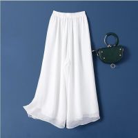 COD DSFERTGERRYYY Vertical feeling White Fashion Chiffon wide leg pants big size fat mm loose Korean new slim high waist pants skirt