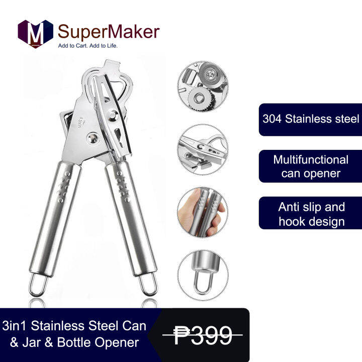 Manual Can Opener-Professional Portable Bottle Opener- Multifunctional Tin  & Jar Opener -Safety Smooth Edge, Heavy Duty Stainless Steel Blades, Easy  Turn Knob, Ergonomic Anti-slip Handle