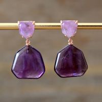 【Hot】อินเทรนด์ใหม่ผู้หญิงต่างหู Bold Amethysts Tiger Eye Stud ต่างหูสาววัยรุ่นหรูหราเครื่องประดับ Bijoux ขายส่ง