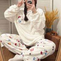 Sanrio Hello Pachacco กำมะหยี่ปะการังอ่อน Homewear สองชิ้นผู้หญิงเสื้อสวมหัวกางเกงด้านบนชุดนอนชุดผู้หญิงชุดนอนตุ๊กตา