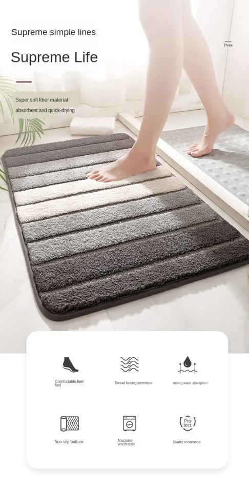 Simple Striped Microfiber Bath Mat Absorbent and Quick-drying Foot Mat  Super Soft Flocking Bath Rug TPR Non-slip Entrance Mat