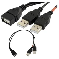 25cm USB 2.0 a Power Enhancer Y 1 Female to 2 Male Data Charge Cable Extension Cord