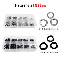 320pcs/box M2 M2.5 M3 M4 M5 M6 M8 GB93 304 A2 Stainless Steel Black Spring Split Lock Washer Elastic Gasket Assortment Kit Set Nails Screws  Fasteners