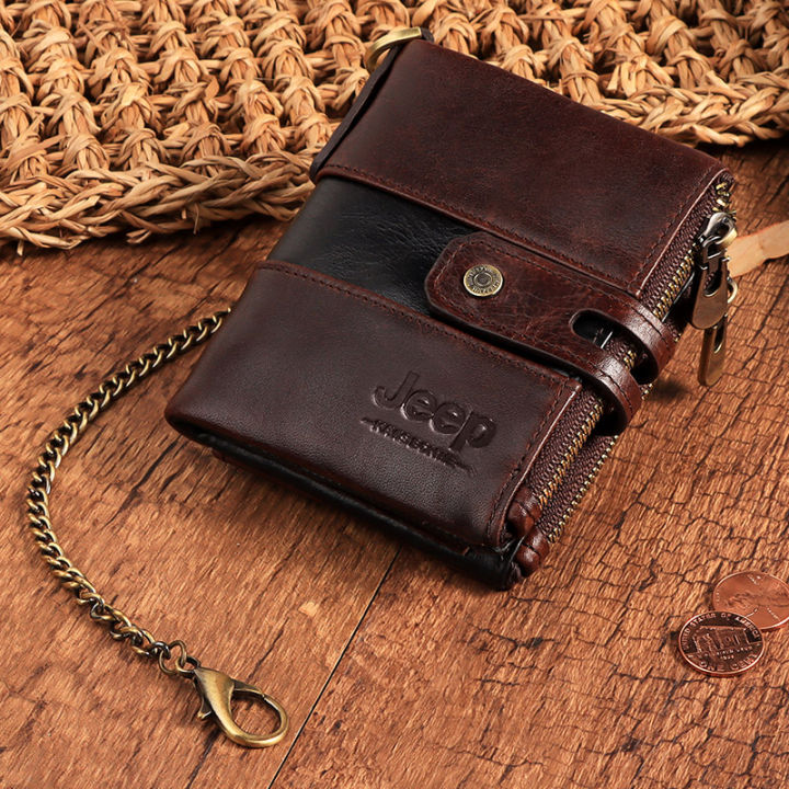 new-splice-100-genuine-leather-men-wallet-coin-pouch-small-mini-card-holder-double-zipper-portomonee-male-slim-walet-pocket