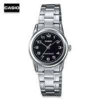 Velashop นาฬิกาข้อมือผู้หญิง Casio  สายสแตนเลสสีเงิน หน้าปัดดำ  รุ่น LTP-V001D-1BUDF, LTP-V001D-1B, LTP-V001D