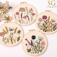 SG DIYเย็บปักถักร้อยHandcraftชุดเข็มHandmade Cross Stitch Kit,ดอกไม้ผ้าฝ้ายปักภาพวาดห่วงเย็บปักถักร้อยHome Decor พร้อมจัดส่ง