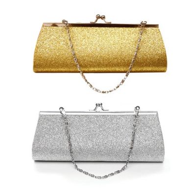 Pink Memory2 Pcs Women Glitter Clutch Purse Evening Party Wedding Banquet Handbag Shoulder Bag, Gold &amp; Silver