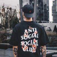 ☂ ANTI SOCIAL SOCIAL CLUB Assc เสื้อยืดแขนสั้น พิมพ์ลายดอกซากุระ ผีเสื้อ พีช คลับสังคม สําหรับผู้ชาย และผู้หญิง