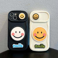 3D การ์ตูนน่ารักลายภาษาอังกฤษสีขาวลายยิ้มสีเหลืองสำหรับ IPhone14 13 12 11 Pro Max สำหรับเคสโทรศัพท์เป็นคู่แฟชั่น