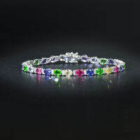 Unheated Fancy Sapphires and Tsavorite Diamond Bracelet สร้อยข้อมือเพชรไพลินที่ไม่ผานการทำความร้อน และพลอยซาโวไรท์ ตัวเรือนทองขาว18k