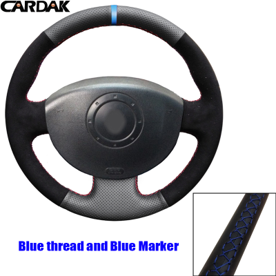 CARDAK Artificial Leather Black Suede Car Steering Wheel Covers for Renault Megane 2 2003-2008 Scenic 2 2003-2009 Kangoo 2008