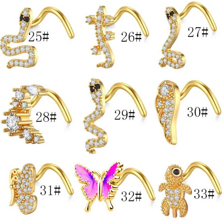 1piece-20g-stainless-steel-s-shaped-nose-studs-nose-ring-gold-color-zircon-butterfly-snake-screw-nose-stud-nose-piercing-jewelry