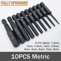 10 Pcs SAE/Metric Hex Head Allen Wrench Drill Bit Set 1/4" Diameter Quick Release Shank Magnetic Screwdriver Bit Set Drills  Drivers