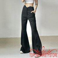 CODiy085671 TOPONEM-Women´s Y2K Hot Girl Spring Autumn Korean Style Slim Flared Pants Black Low Waist Wide Leg Bell-bottom Pants