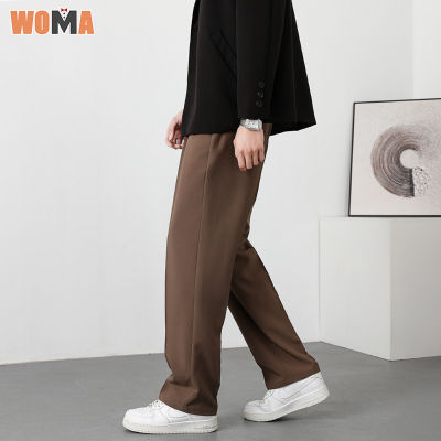 WOMA กางเกงสูทบุรุษทรงใหญ่ตรงขากว้างสำหรับผู้ชาย,กางเกงลำลองสีทึบ