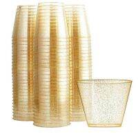 【CW】♨♀✹  Gold Plastic Cups Wine Glasses Disposable Hard with Glitter for 25Pcs