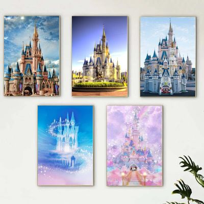 Dream Castle การ์ตูนภาพวาดผ้าใบ-บทคัดย่อ Land โปสเตอร์และภาพพิมพ์ Wall Art-ห้องนั่งเล่น Wall Decor - Top Home Aesthetics - Cuadros