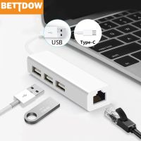 USB Ethernet with 3 Port USB HUB 2.0 RJ45 Lan Network Card USB to Ethernet Adapter for Mac iOS Android PC  RTL8152 USB 2.0 HUB  USB Network Adapters