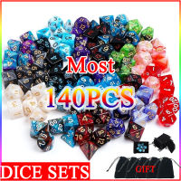 140/105/70/42/21Pcs ชุดลูกเต๋าหลายสีสุ่มสี Polyhedral RPG DND บทบาทการเล่นมังกรเกมกระดานลูกเต๋าหลายลูกพร้อมกระเป๋า-Aluere