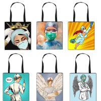 Thank You Doctor Nurse Women Totes Nurse Angel with Wings Fashion Handbag Girls with Crown Canvas Shoulder Bag Shopping Bags