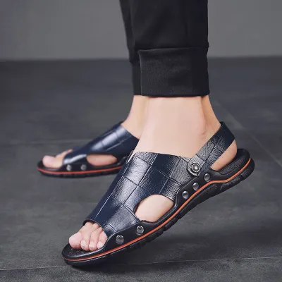 สินค้าแฟชั่น[ HDLY ] [Ready Stock][3 Colors]Mens Sandals Casual Cow Leather Breathable Beach Sandals Large Size 38