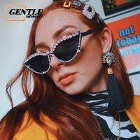 (GENTLE MOSCOT) Hip Hop Diamond Cat Eye Sunglasses Western Fashion Luxury Shades For Women