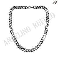 ANGELINO RUFOLO Necklace ดีไซน์ 14 mm. Curb Chain สร้อยคอ Stainless Steel 316L(สแตนเลสสตีล)คุณภาพเยี่ยม สีเงิน