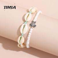 TIMIA 2PCS เชือกถักเปีย ชุดกำไลข้อเท้าลูกปัดข้าว โลหะผสมอัลลอยด์ ปลอกหุ้ม บุคลิกภาพที่ดี เครื่องประดับเท้าเครื่องประดับ ชายหาดริมชายหาด