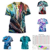 2023 NEW2023ใหม่3D พิมพ์ Art Splash Dyed เสื้อยืดผู้ชายฤดูร้อนสบายๆรอบคอแขนสั้น Top