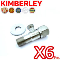 KIMBERLEY วาล์วฝักบัว วาล์วน้ำ 4หุน (1/2") วาล์วฉากมุม วาล์วเปิด-ปิดน้ำ วาล์วสเตนเลสแท้ SUS 304 หัวหกเหลี่ยม NO.G308 SS (6 ชิ้น)