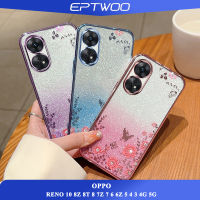 EPTWOO สำหรับ OPPO RENO 10 8Z 8T 8 7Z 7 6 6Z 5 4 3 4G 5G เคสโทรศัพท์Electroplated Secret Gardenรูปแบบปลอกกันกระแทกใสนุ่มTPUฝาหลังBling GlitterกระดาษMM-08