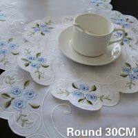 Modern Satin Floral Embroidery Lace Round Placemat Table Napkin Dining Doily Coffee Drink Coaster Pad Wedding Christmas Decor