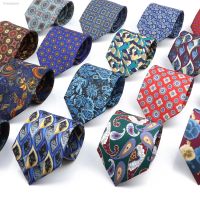 ♞ Vintage Mens Tie Geometry Paisley Khaki Blue Necktie Soft Chic Bohemian Print 9cm Ties For Men Wedding Business Daily Accessory