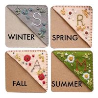 4PCS Felt Corner Letter Bookmark Triangle Bookmark Flower Letter Embroidery Bookmarks