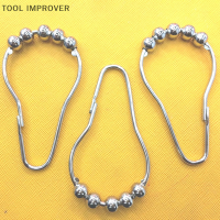 TOOL IMPROVER 12pcs ม่านสแตนเลสตะขออาบน้ำ rollerball ผ้าม่านอาบน้ำร่อนแหวน