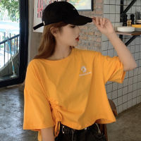 Design Sense Short-Sleeved T-shirt Female 2021 Korean Style Loose Trendy Harajuku Style for Students Short Drawstring fafaootd