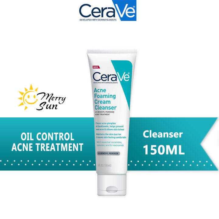 CeraVe Acne Foaming Cream Cleanser with 4 Benaoyl Peroxide, Hyaluronic
