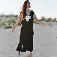 --D0512 Hot style black people cotton white embroidered beach blouse robes vacation is prevented bask in unlined upper garment dress swimsuit tunic